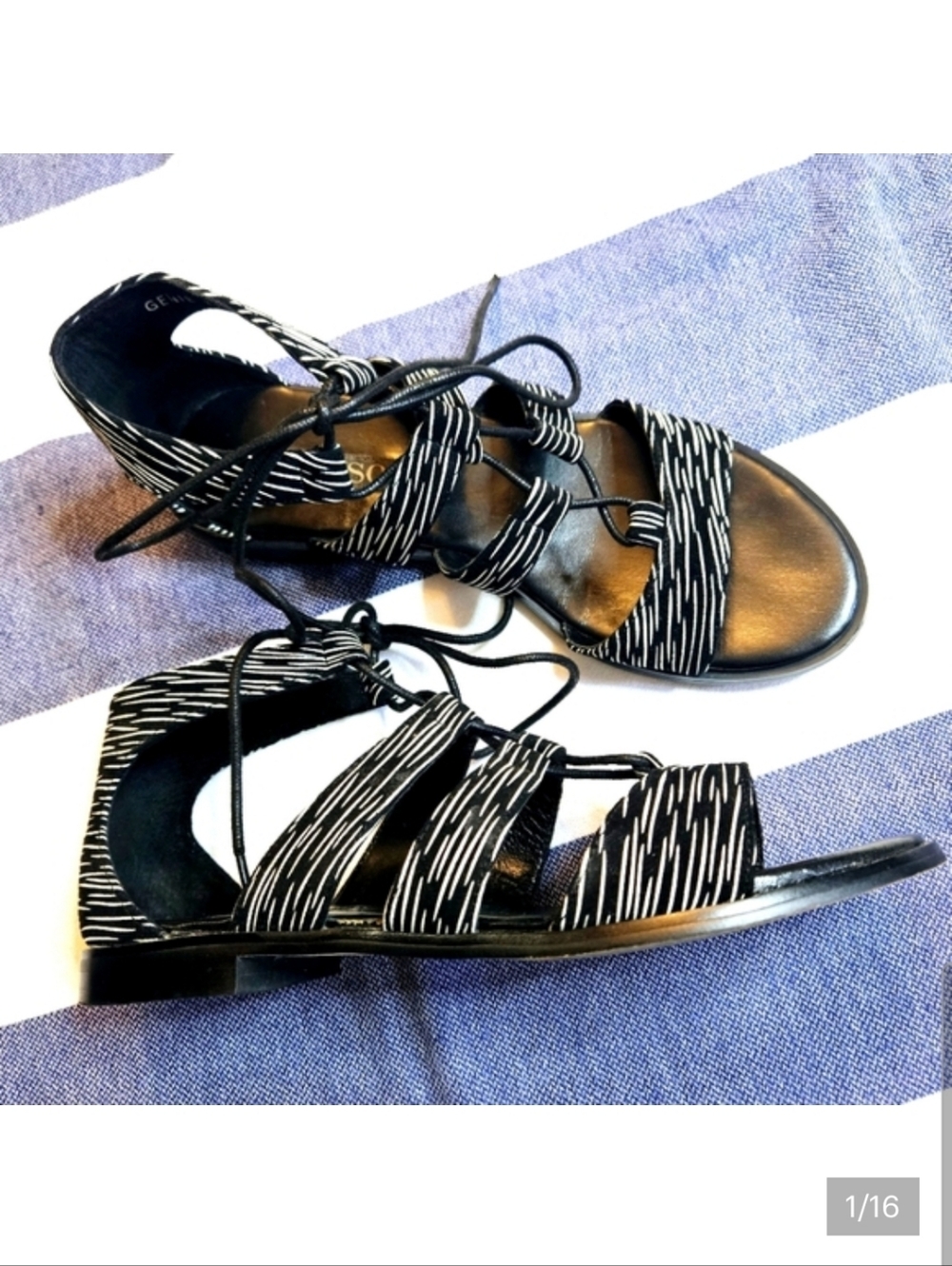 SENSO Genie Black And White Lace Up Sandals 37